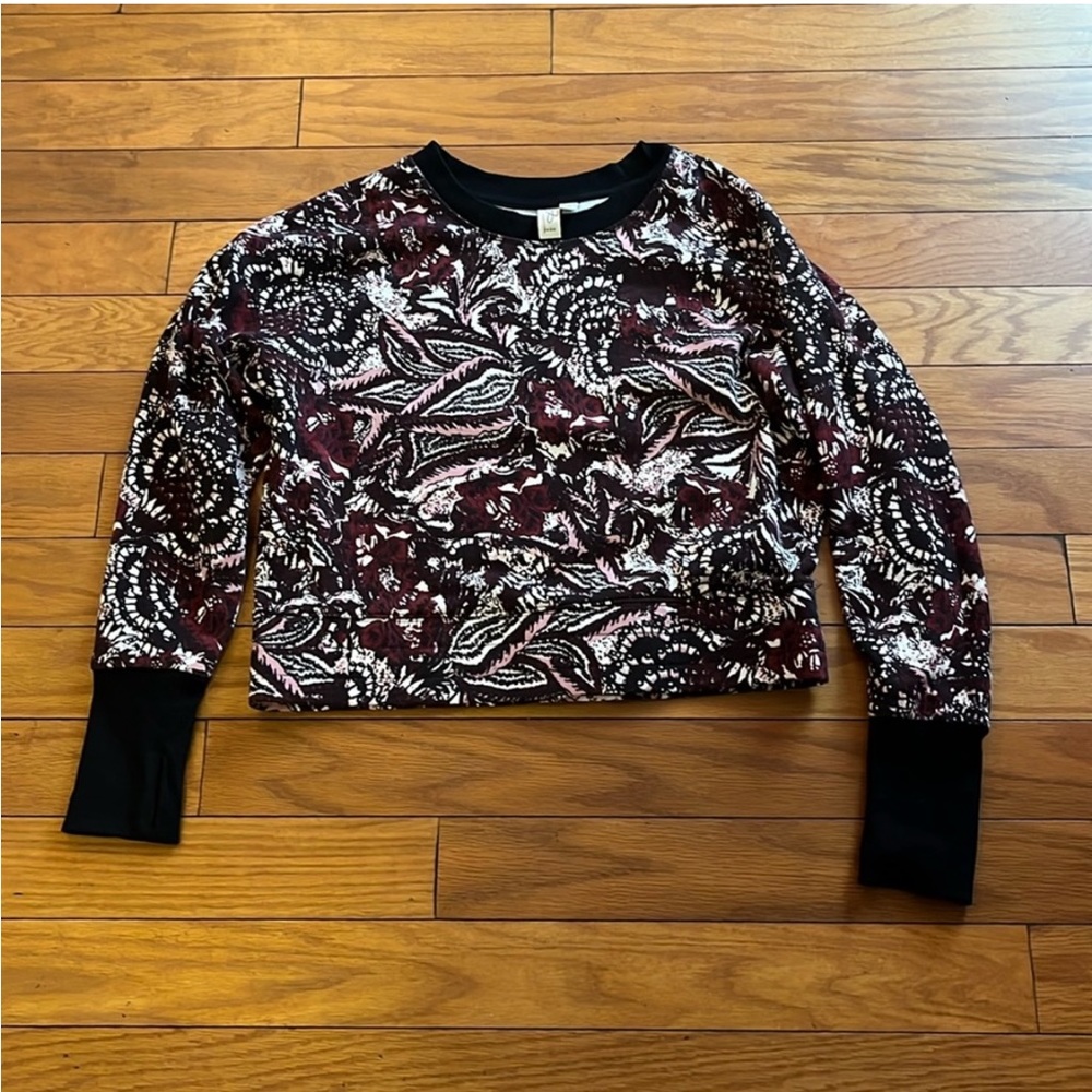 Joie Sweater Womens Small Black Burgundy Floral Long Sleeves
